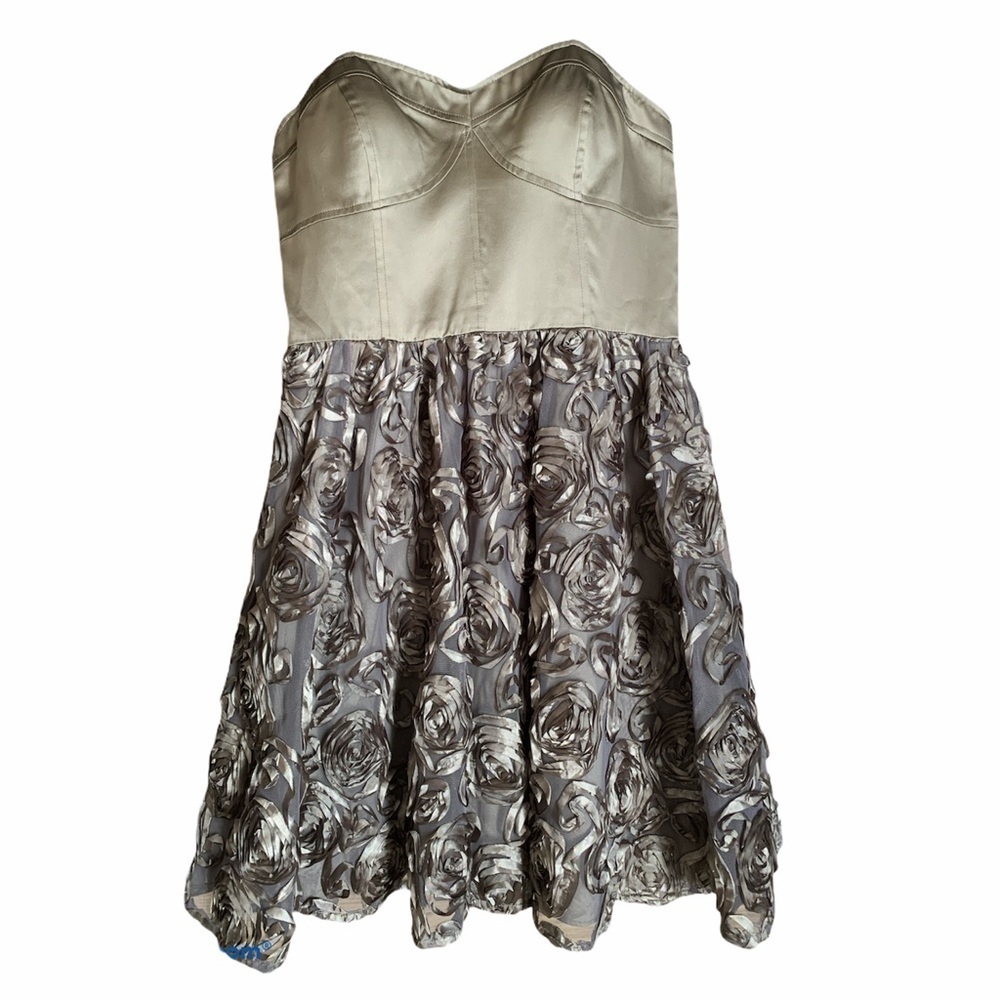 Adrianna Papell Silk Bustier Dress w/Rosettes